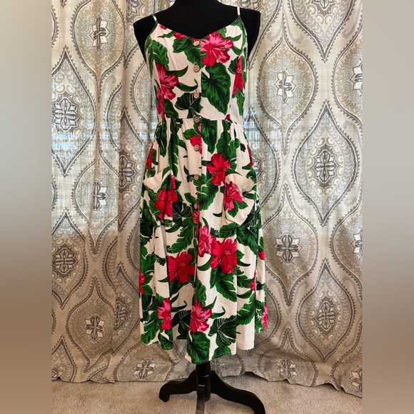 one clothing Dresses & Skirts - One Love Clothing Tropical Hibiscus Midi Dress Size Small Pink Green Floral
